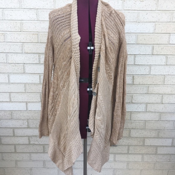 Free People Tan Neutral Cable Knit Cardigan Sweater Size Small - Picture 10 of 12